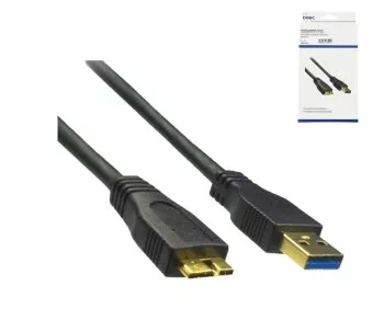 DINIC USB 3.0 kábel A hím és micro B hím között, 3P AWG 28/1P AWG 24, aranyozott érintkezők, 2,00 m hosszú, fekete, DINIC dobozban